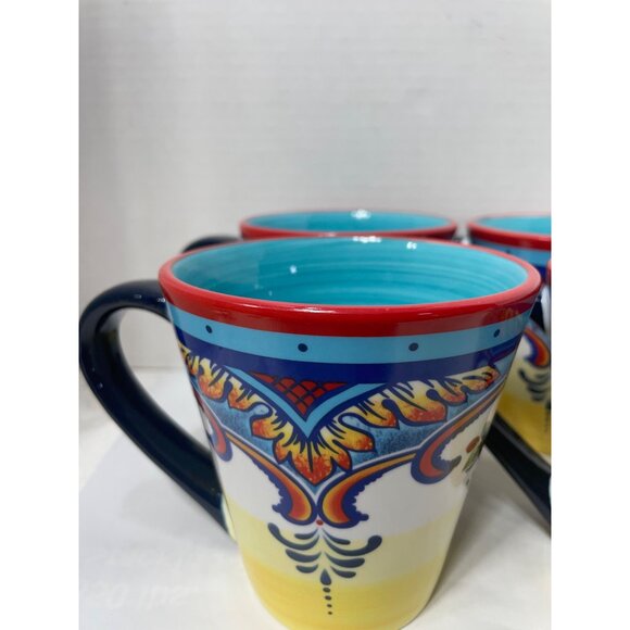 Euro Ceramica Zanzibar Coffee Mugs Set of 4 Boho Chic Blue/Teal Interior - Picture 2 of 8